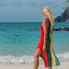 New Vintage Colorful Knit Bikini Cover Up Sexy Knit Cutout Side Slit Tank Top Long Dress Women Beach Swimwear Cover Up Q1403