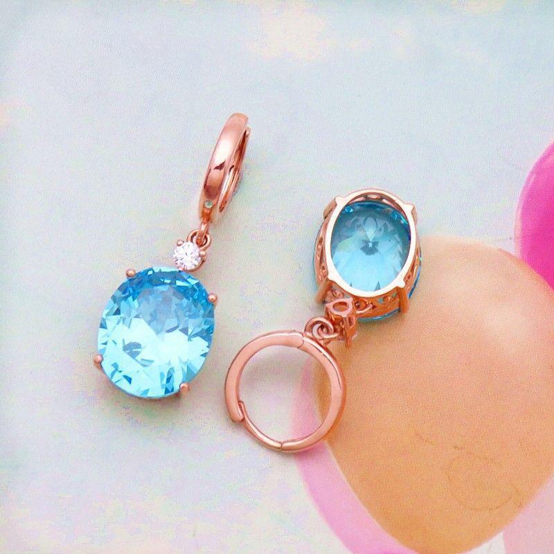 Exquisite Pure Russian 585 Purple Gold Earrings Women'S 14K Rose Gold Plated Marine Temperament Aquamarine Earrings
