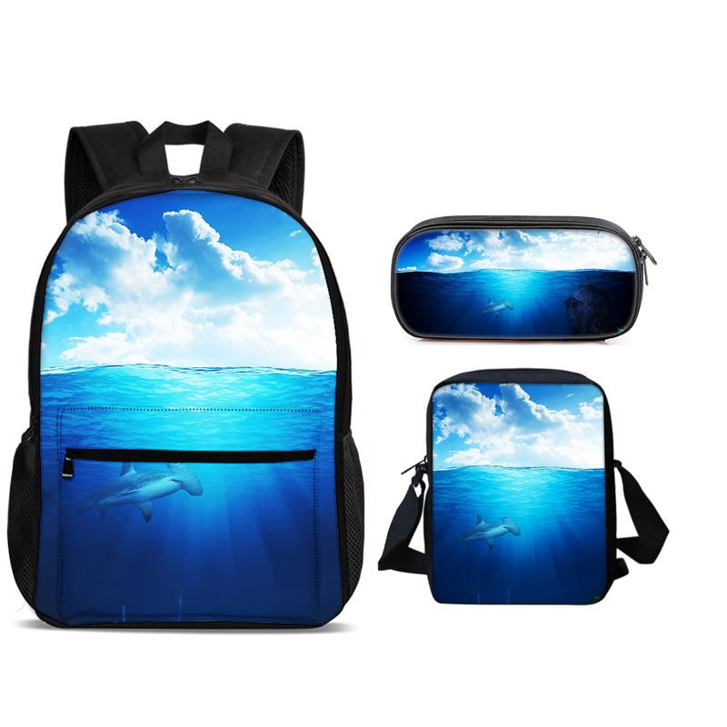 Mondo Subacqueo Zaino Portapenne Borsa a Spalla Set 3pz Versatile Cartone Animato Grande Capacità Ragazzo e Ragazza Scuola Compleanno Miglior Regalo