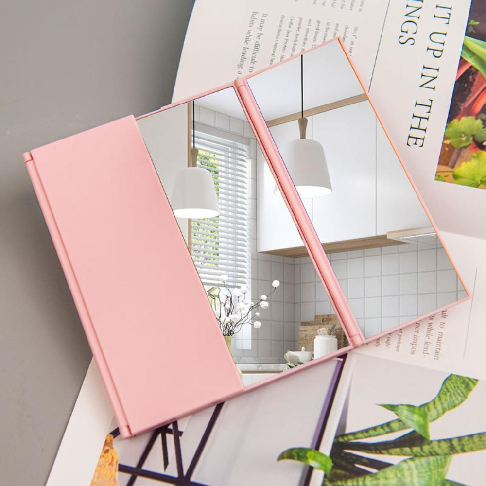 Foldable Tri-Fold Makeup Mirror Pink Folding Makeup Mirror Travel Vanity Cosmetic Mirror  Tabletop