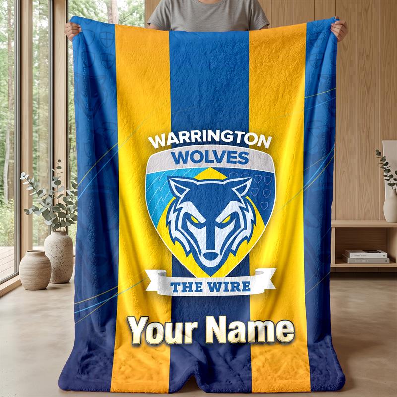 Warrington Wolves Custom Flannel Throw Blanket Print Your Name Text Soft Warm Blanket Holiday Present