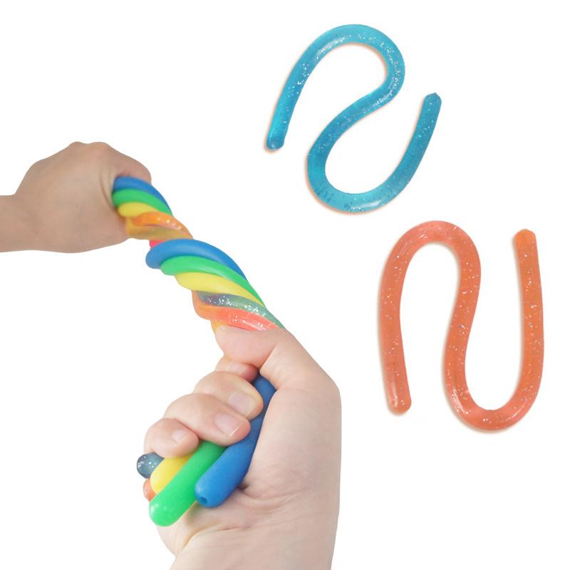 Toys 5PCS Glitter Stretchy Strings Jumbo Colorful Fidget Noodles Squeeze Release Anxiety For ADHD Autism Sensory Products Kids