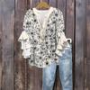 Tops For Women Cute Button V Neck 3/4 Sleeve Blouses Print Top Casual Shirts
