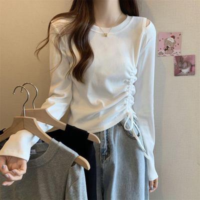 Women's Slim Fit Long-Sleeve Drawstring Pleated Top - New Autumn/Winter Design with Irregular Hem
