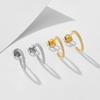 S925 Silver Inlaid Colored Zircon C-shaped Earrings Gold Plated Fine Cuff Hoop Stylish Trendy Design for Women Gift