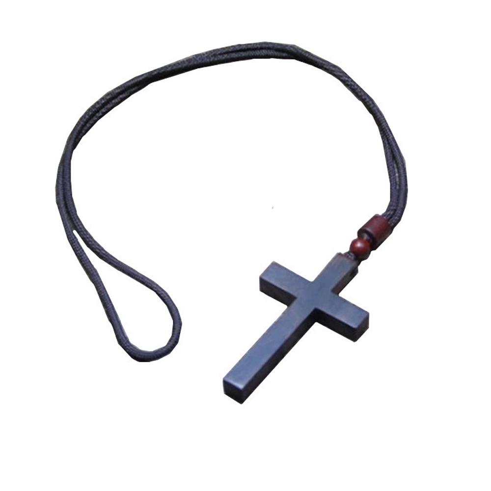 Black Walnut and Olive Wood Cross Necklace, Natural Wood Cross Chain Pendant Necklaces, Christian Catholic Jesus Cross Necklace