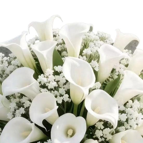 Artificial Flowers Real Touch Fake Calla Lily Baby's Breath Flower Stem Lifelike Faux Floral Arrangement for DIY Bridal Wedding Bouquet Home Church