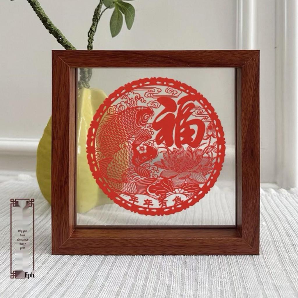 Xianci Double-Sided Transparent Frame: A4 Paper-Cut Calligraphy Fu Character Display Stand