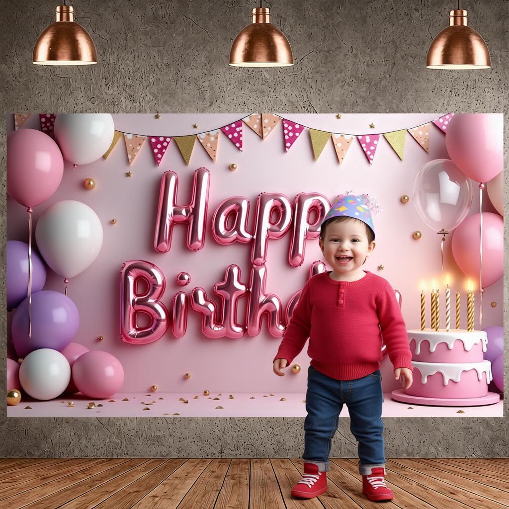 Happy Celebration Display Gold Gray Balloons Birthday Event Backdrop Birthday Party Backdrop Festive Party Decoration Banner