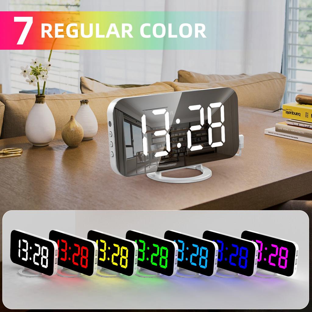Digital Alarm Clock with Dynamic RGB Light Dimmable Brightness   Snooze Function USB   Port Mirror Clock 12HCelsius24H for Bedroom Home