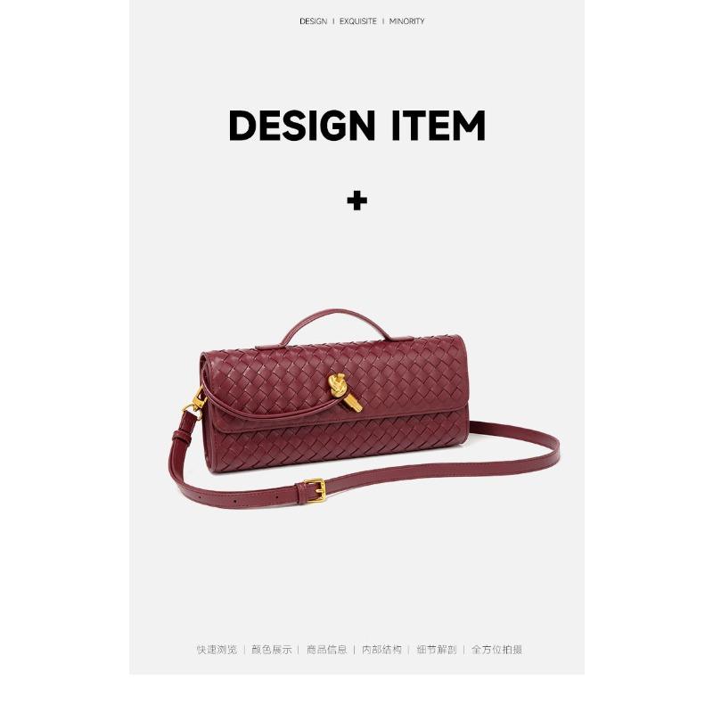 Woven bag, one shoulder baguette bag, niche high-end horizontal style, hand-held dinner bag, crossbody versatile bag, fashionable and exquisite