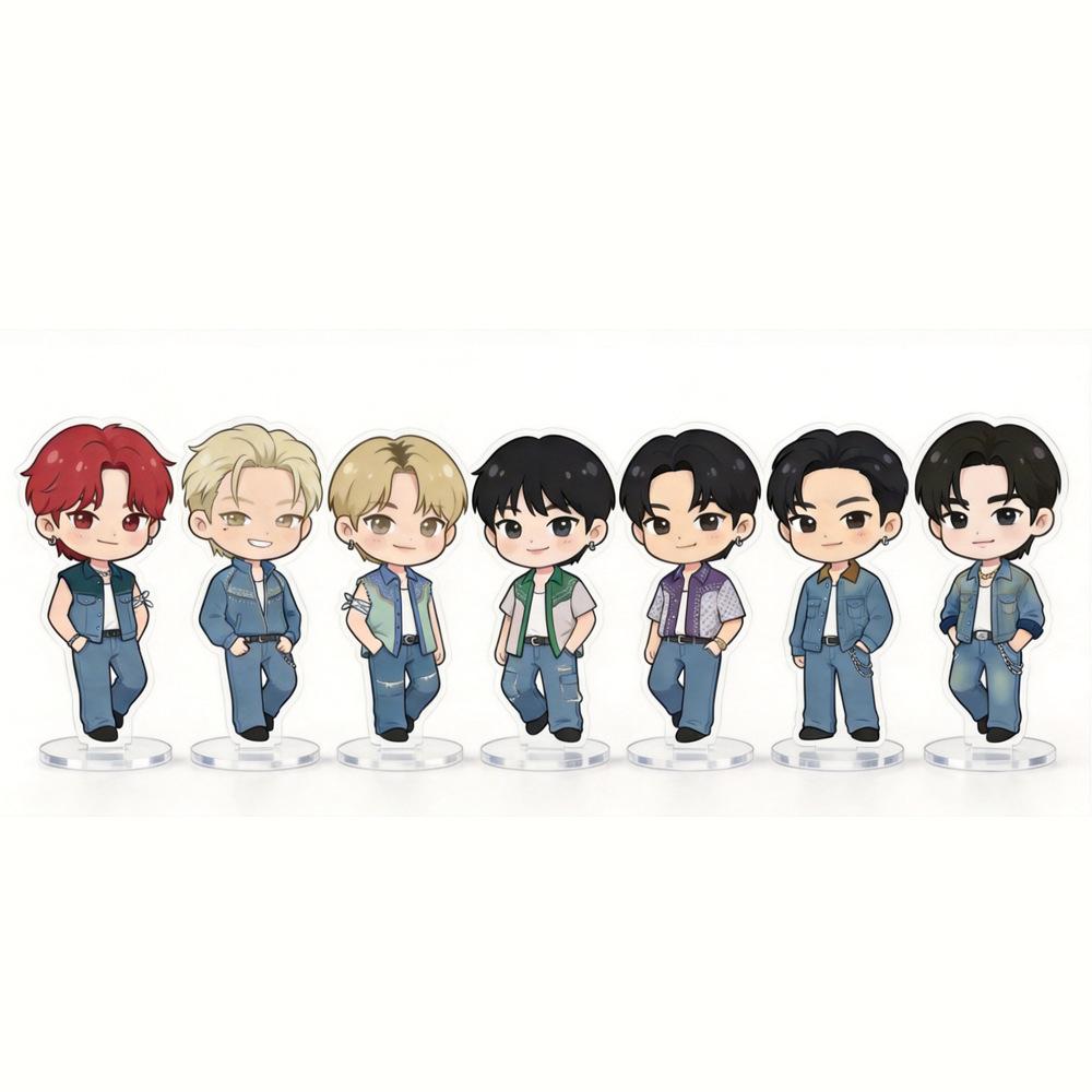 7pc Kpop ENHYPEN Member 6cm Acrylic Stand Cute Kawaii Denim Style Chibi Figure Desktop Decoration Sign, ENHYPEN Merch ENGENE Fans Collection Gift 7pcs