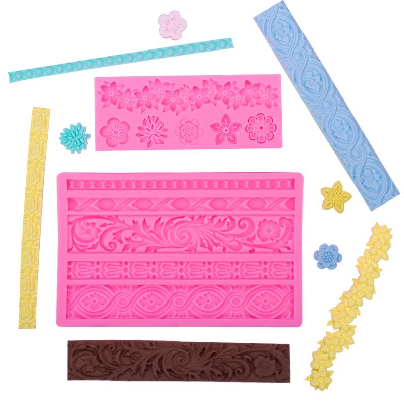 European Style Pearl Flower Vine Lace Silicone Mold for Fondant Cake Decoration