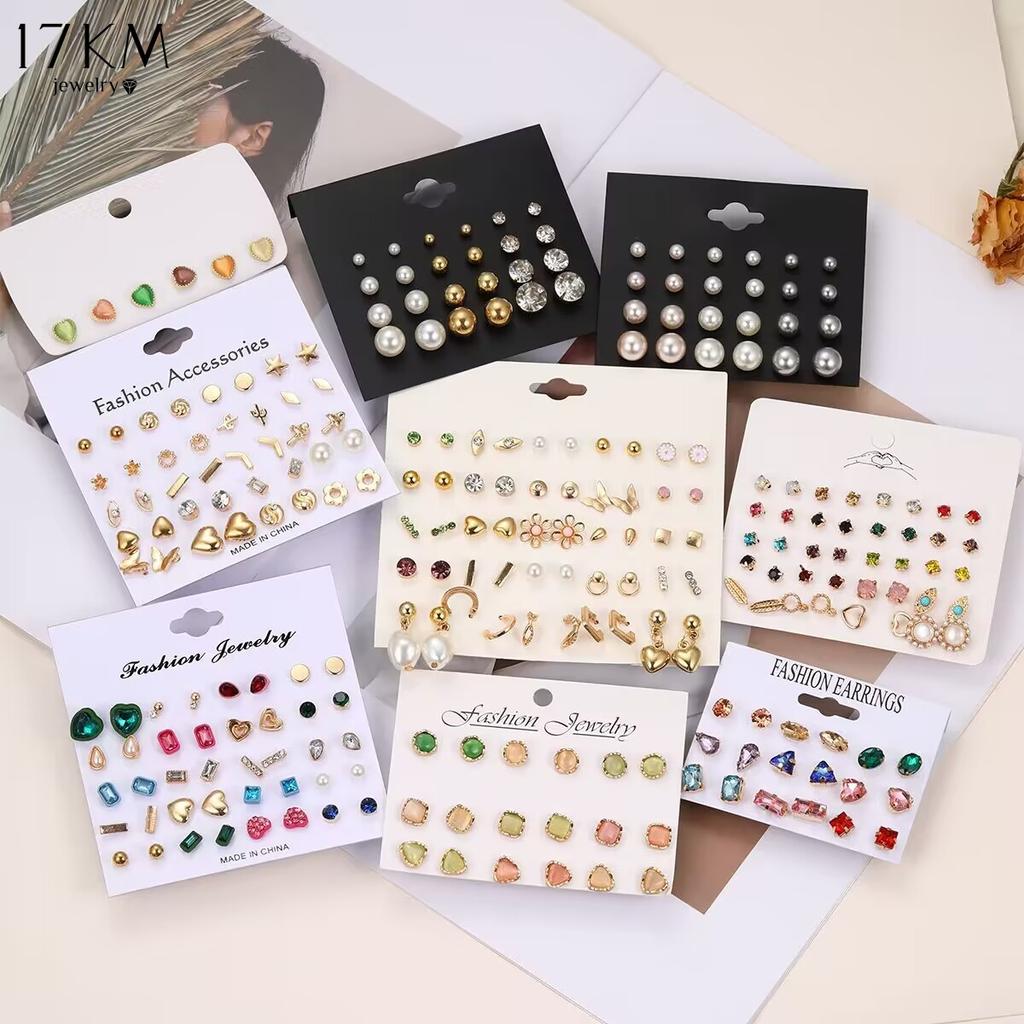 17KM Fashion Zircon Crystal  Earrings Set Vintage Geometric Metal Bead Ear Studs For Women Girls 2024 Trendy Jewelry Gifts