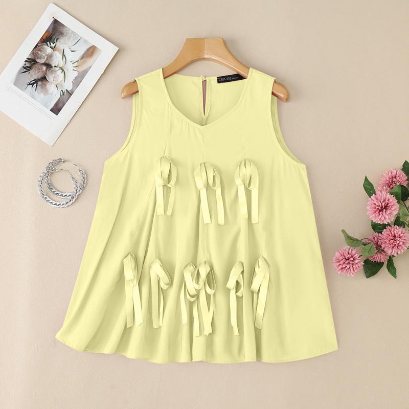 

ZANZEA Женские повседневные летние майки без рукавов с круглым вырезом 4XL жёлтый