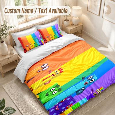 Numberblocks Bettwäsche-Set, 1 Bettbezug & 2 Kissenbezüge Weich Bequem Schlafzimmer Heimtextilien Dekor