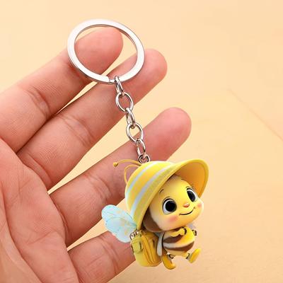 Hardworking Bee 2D Flat Acrylic Car Mirror Pendant Fashion Home Hanging Accessories Pendant Bags and Key Ornaments