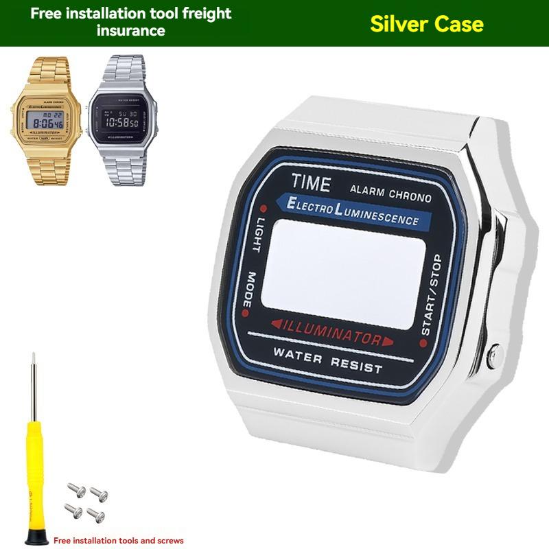 Dla Casio CASIO seria A168W zmodyfikowana stal nierdzewna metalowa mała sztabka złota srebrny blok koperta zegarka akcesoria do paska