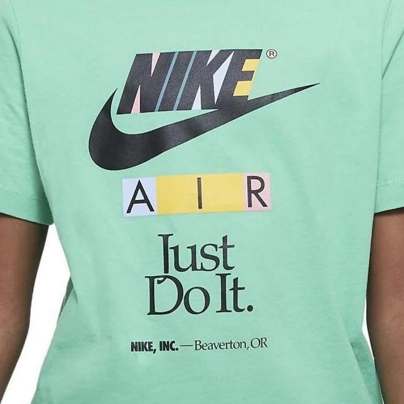Nike Sportswear Letter Logo Print Round Neck Short Sleeve Kids Tops Green FD0829-363