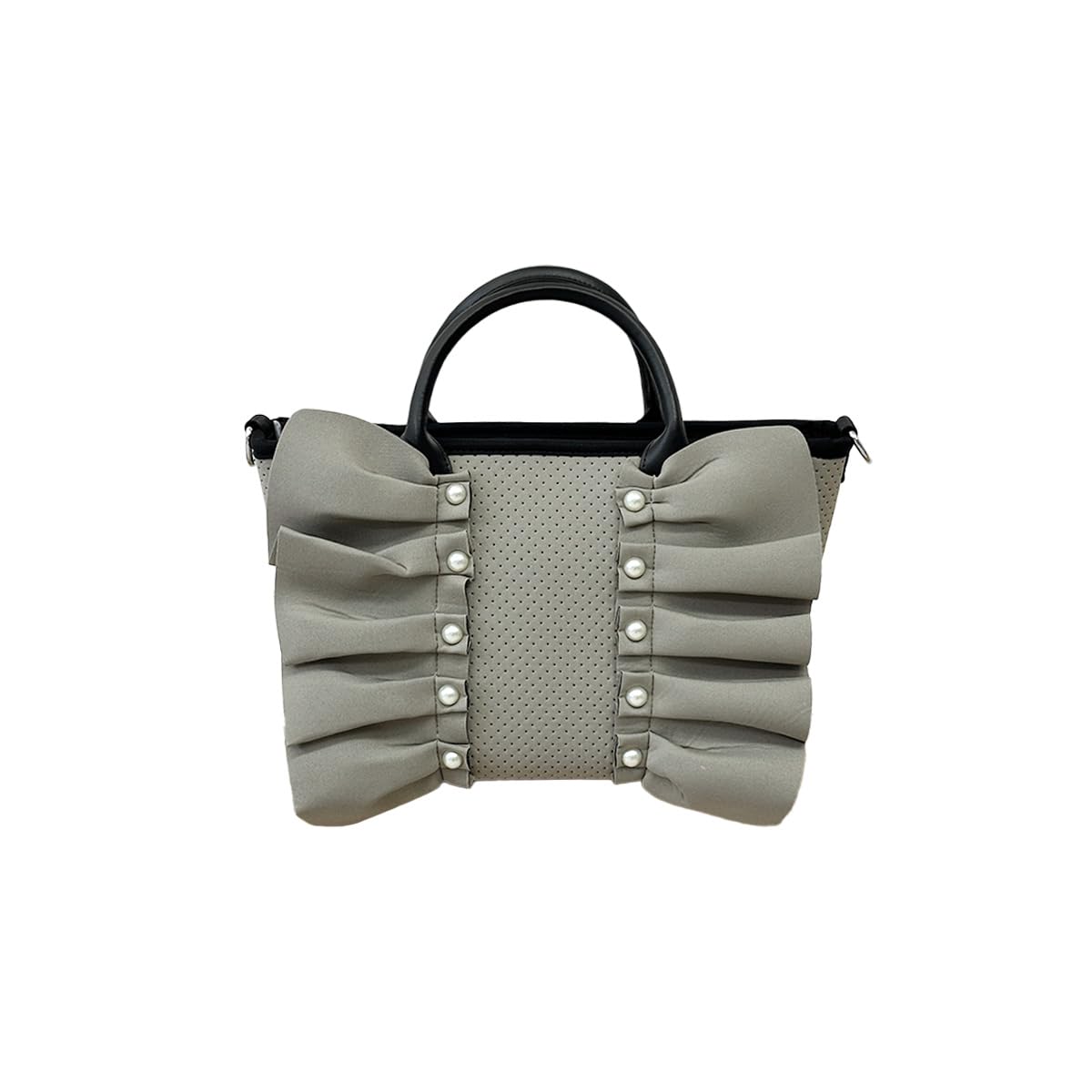 

Tote shoulder ladies [Gisele] bag, 2-way, lightweight, water-repellent, B5, crossbody, ruffled, self-supporting, neoprene, bag, small, pearl, (greige)