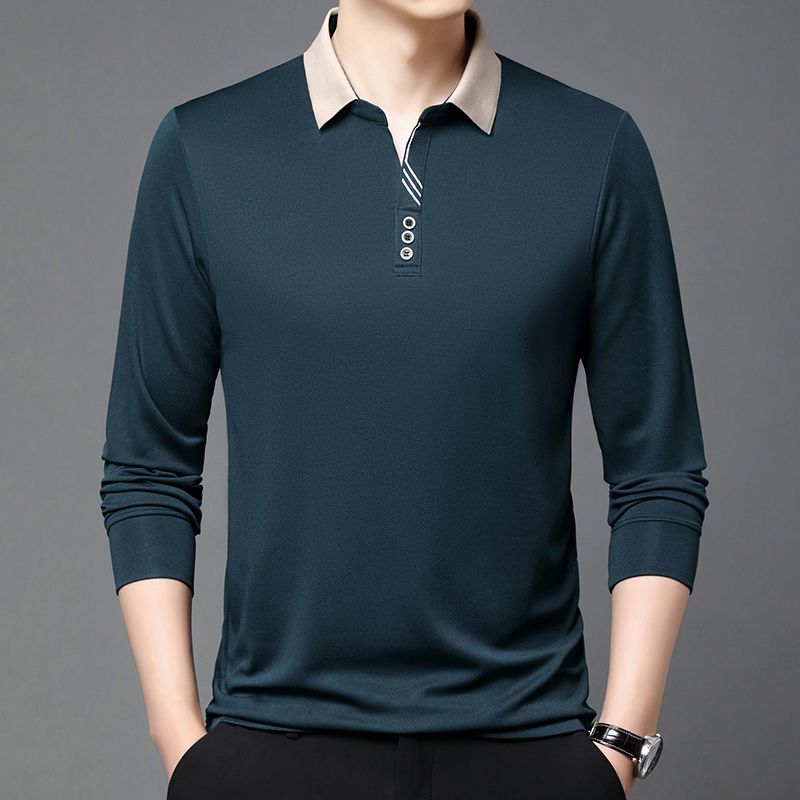 

Men s T-shirt Long Sleeve Middle-aged Lapel High-end Cotton Polo Shirt 4XL ціан