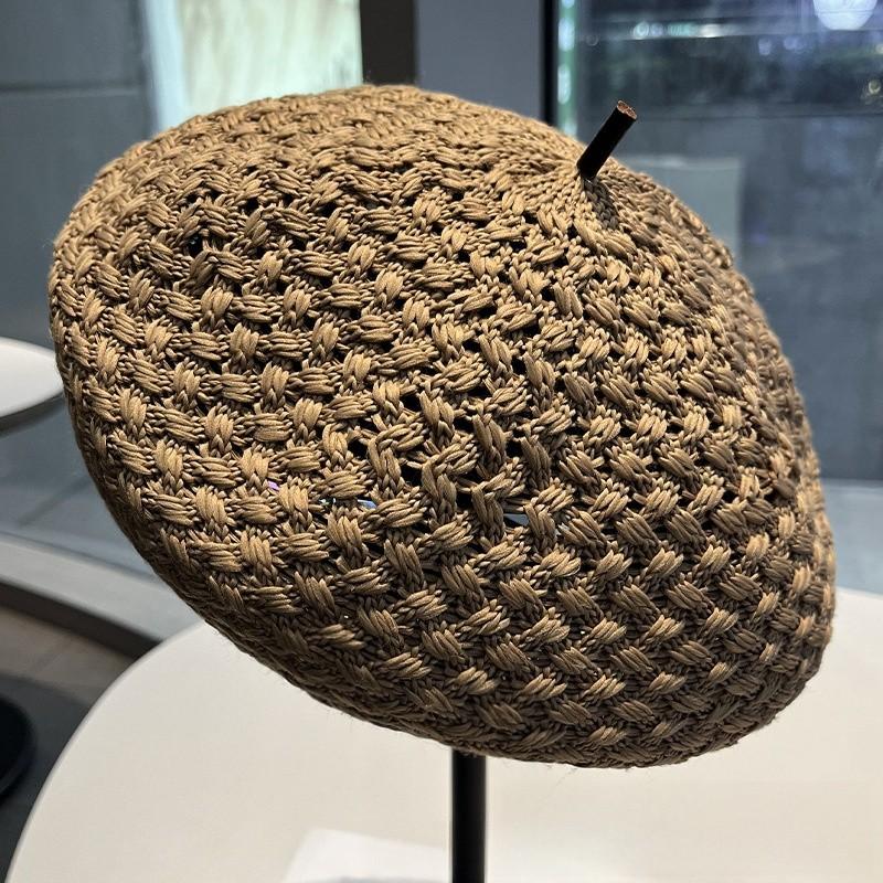 Small Fragrance Style Beret Hat For Women Summer Breathable Knitted Fashion Accessory