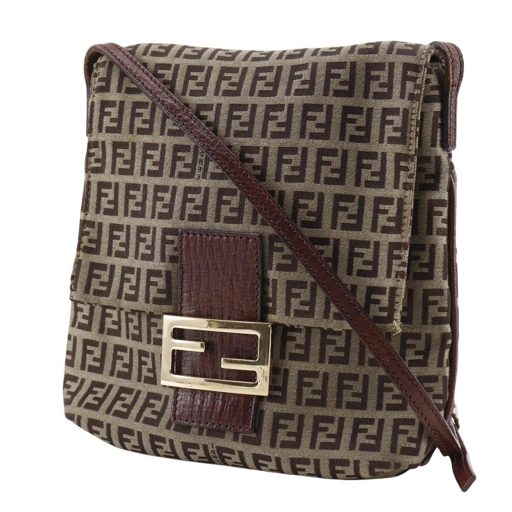 Fendi Zucchino Shoulder Bag Brown Nylon Canvas Women Used