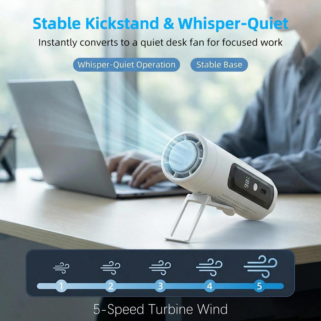 Portable Handheld Fan with Ice Cooling Plate, 3 in 1 Mini Personal Fan with Light & Clip, 5 Speed Rechargeable Fan with LED Display & 