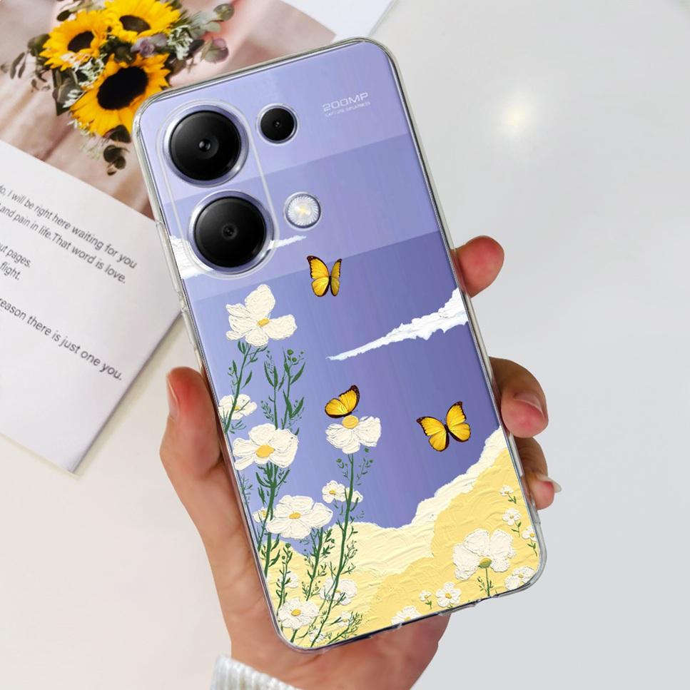 For Xiaomi Redmi Note 13 Pro 4G Case Beautiful butterfly flower TPU Soft Silicone Cover For Xiaomi Poco M6 Pro Bumper Phone Case