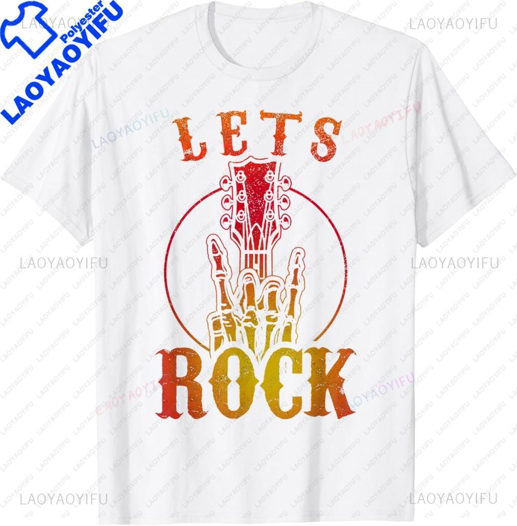 Lets Rock Electric Guitar Music Lover Band Guitarist Retro TShirt Unisex Summer Soft Tops Print Original Design Gifts Tshirts
