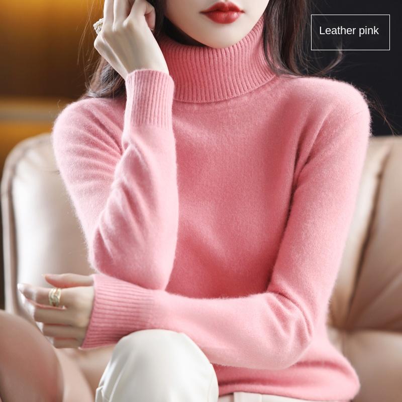 Women's Clothing For Autumn Winter 100% Mink Plush Turtleneck Pullover Sweater Ladies Cashmere Sweater