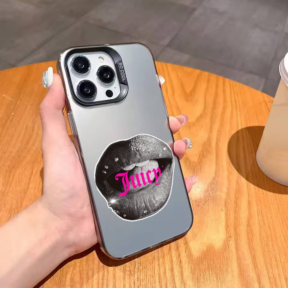 J-Juicy C-Couture ART Handyhülle Für iPhone17,16,15,14,13,12,11 Plus,Pro Max Schwarze Candy Silberne Handyhülle