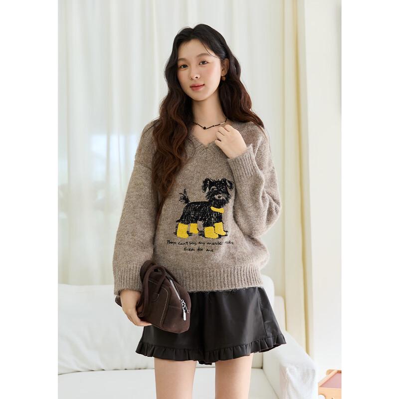 Women s Small Dog Embroidered Alpaca Blend Knitted Sweater One Size