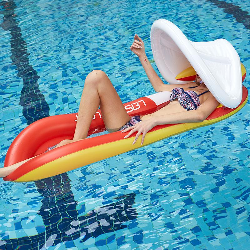 Inflatable Pool Float Hammock PVC Pool Floating Row with Removable Sunshade Canopy Water Lounge Bed with Ergonomic Comfortable Net Seat