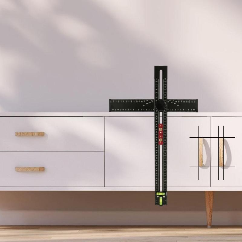 Aluminum Alloy Professional Woodworking T Square Ruler With Marking Gauge For Carpentry Accurate Drilling And Scribing