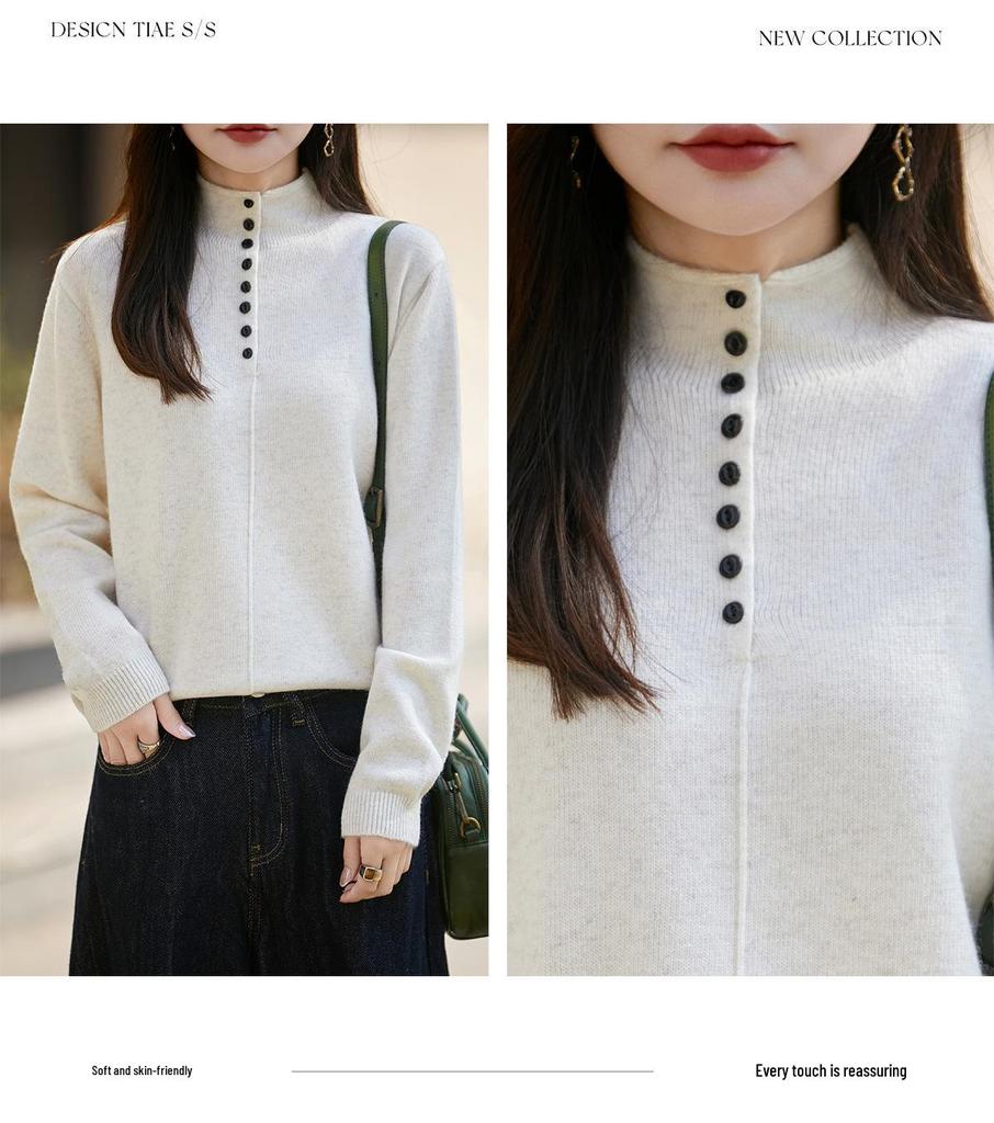 Stylish Women's Semi-High Neck Knit Sweater: French Autumn/Winter Collection