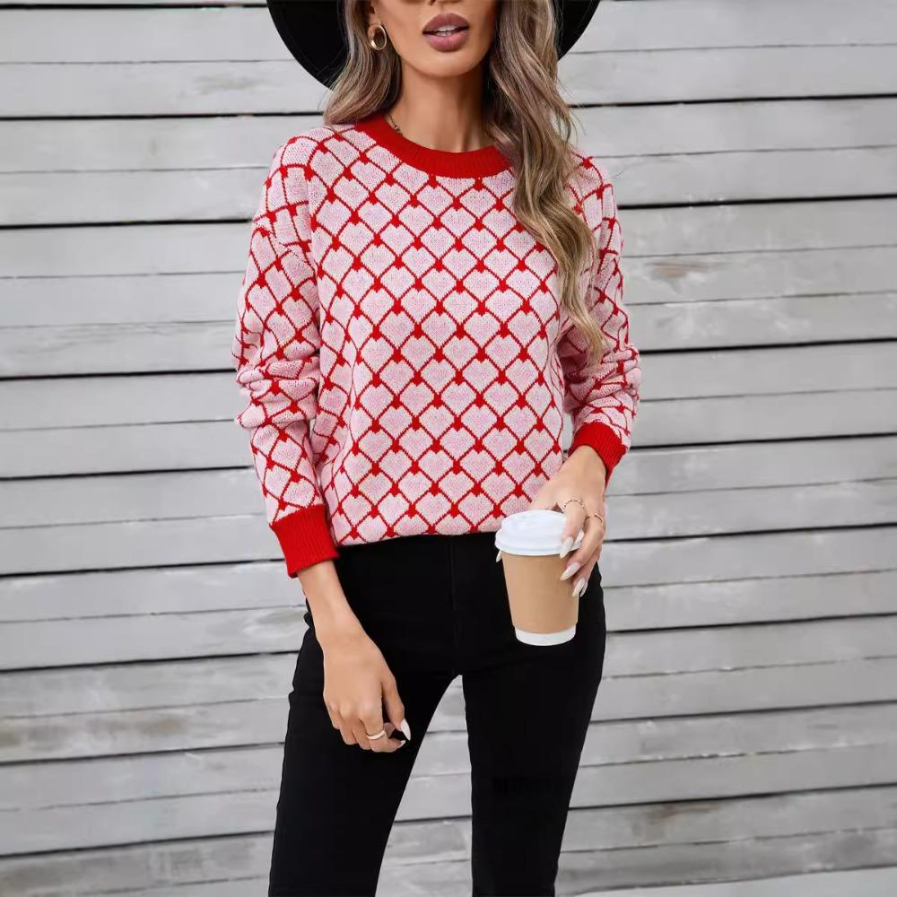 2025 Autumn New Sweater Round Neck Pullover Plus Size Small Peach Heart Sweater Women