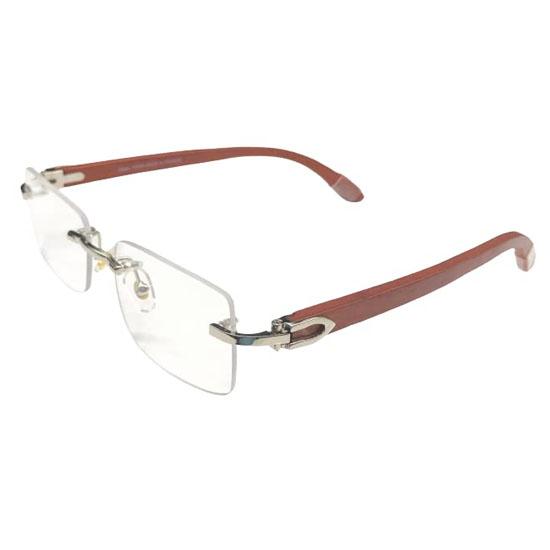 

RSINC Rimless frame/eyeglass/Spectacle Optical, Prescription For Men And Women Modern Unisex , Silver - Brown Wood Cart 8101016