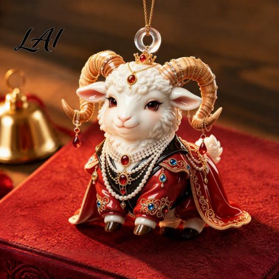 Christmas Party Supplies 2027 New Year Sheep Ornament 2D Acrylic Tree Pendant Xmas Hanging Pendants with String Chinese Zodiac Goat Decor,