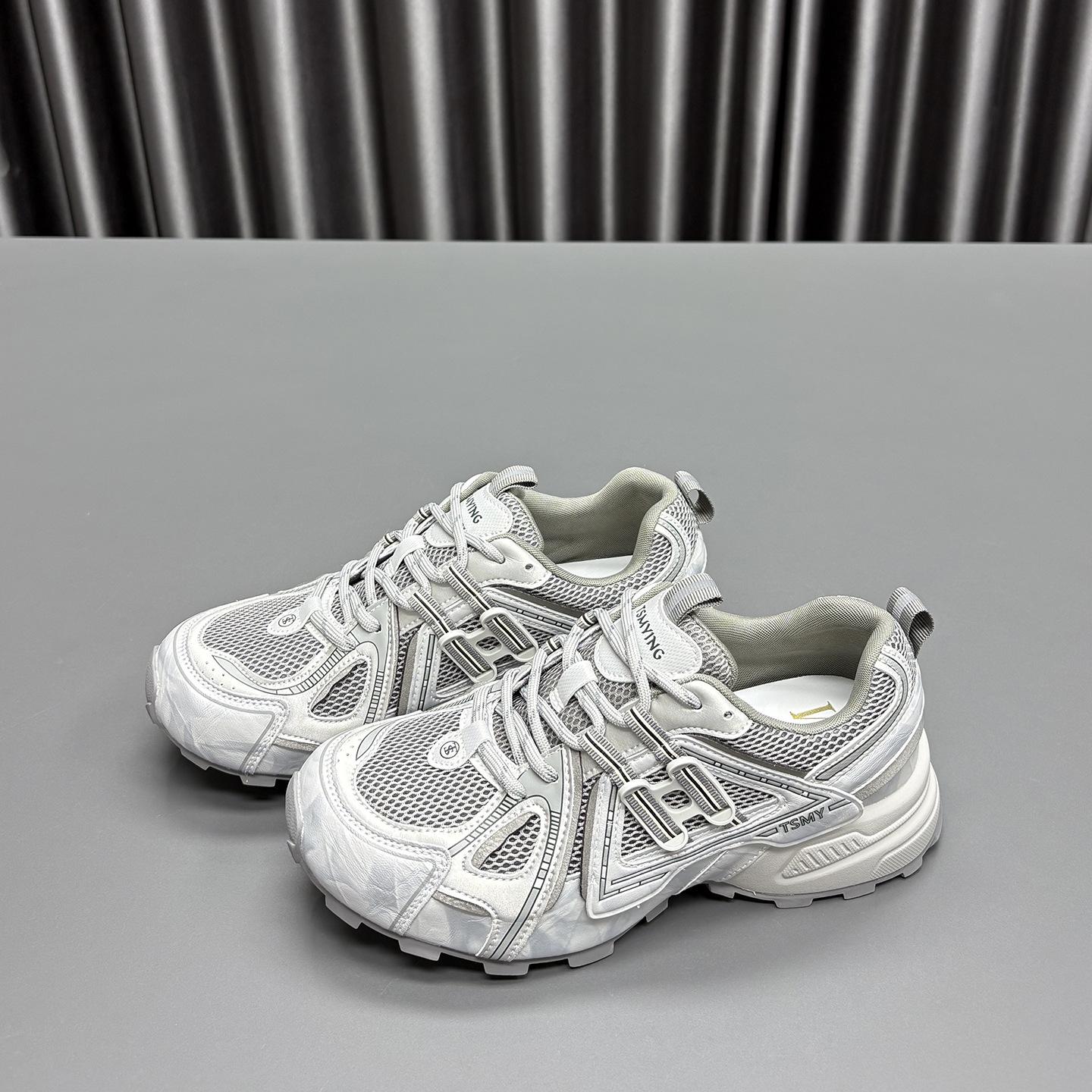 

Soft leather version~ mesh dad shoes girl 2025 autumn new round head muffin thick sole jogging casual sports shoes tide 40 серый