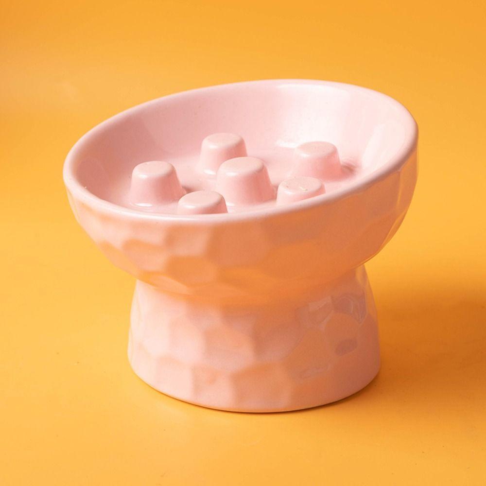 Ceramic Cat Slow Feeder Bowl Slanted Mouth Pet Drinking Eating Feeder for Kitten/Puppy/Bunny