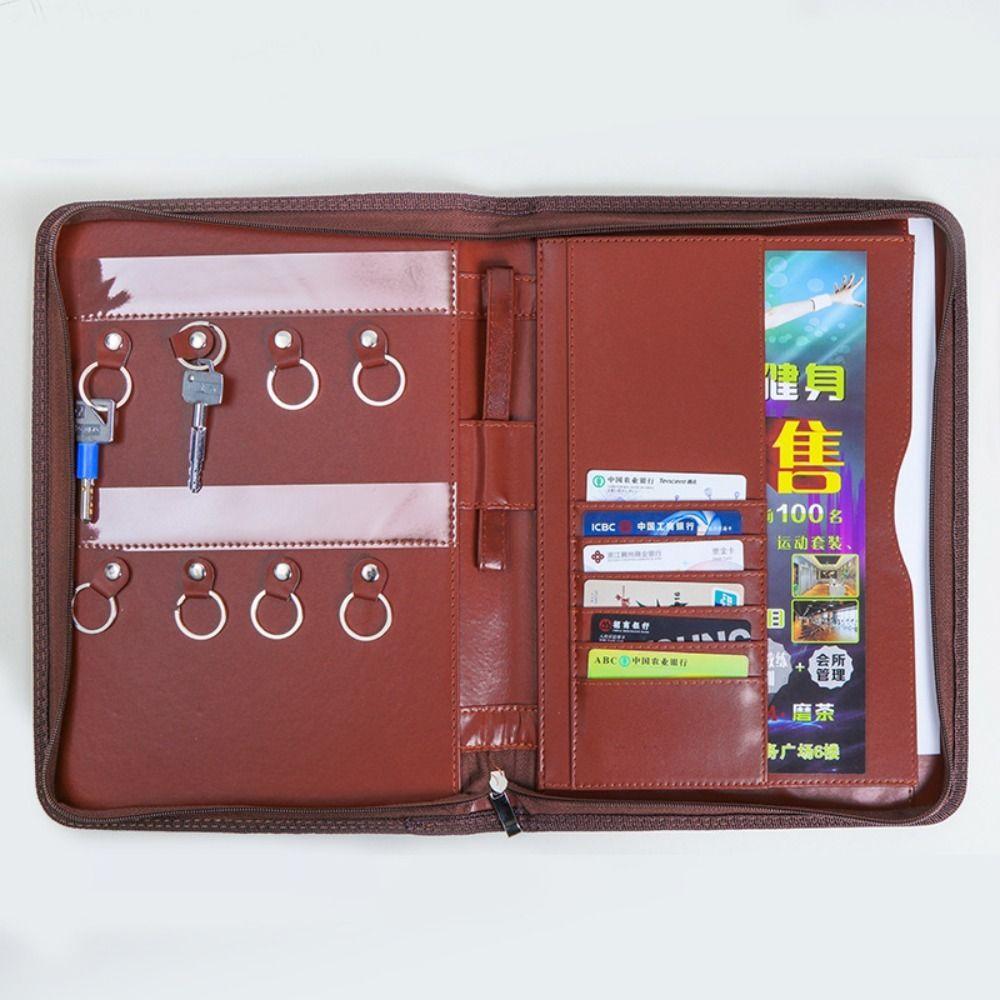 PU Leather A4 File Folder with Zipper A4 Document Folder  For Office School Supplies