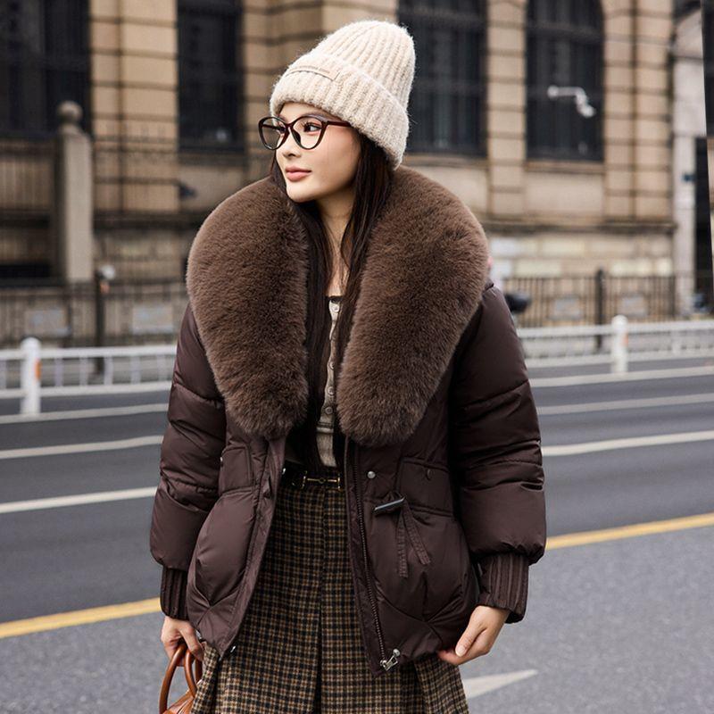 Veste d'hiver épaisse en coton avec grand col en fourrure pour femme, manteau ample type pain, manteau en coton pour femme, vêtements d'extérieur d'hiver