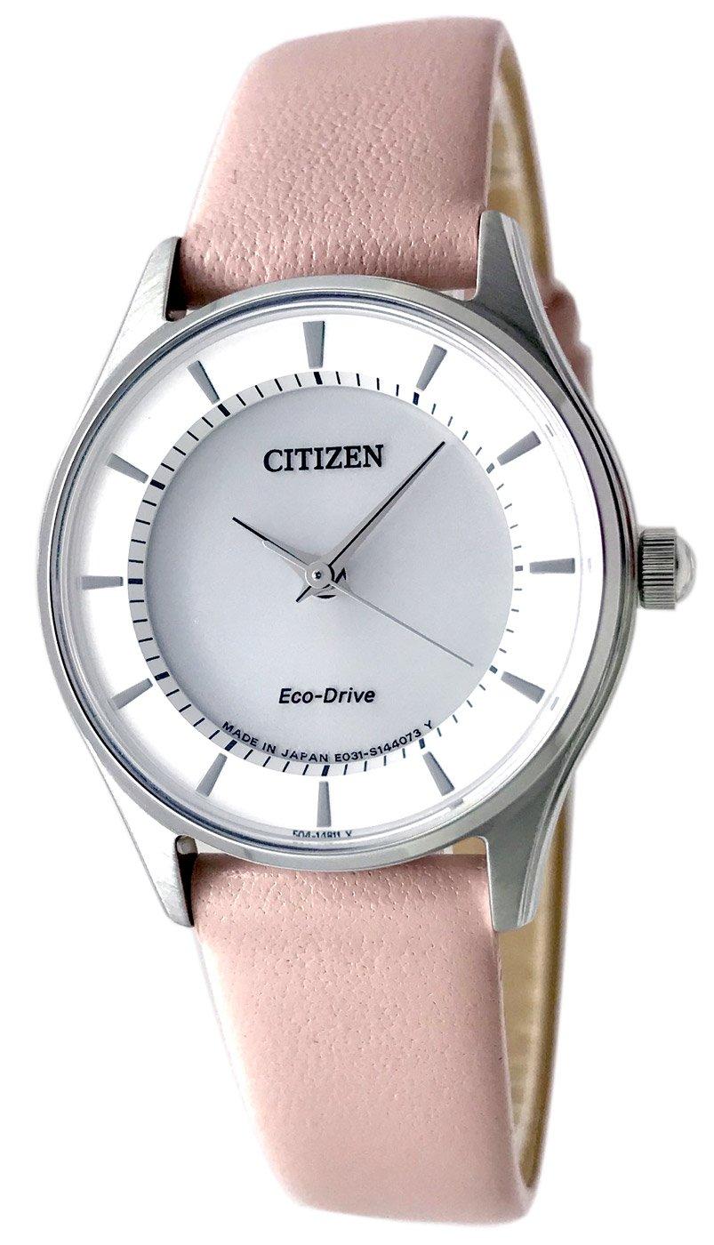 

Тонкие часы Citizen с ремешком из натуральной кожи и запасным ремешком, номер модели для внутреннего рынка Eco-Drive Женские на солнечной батарее в комплекте, EM0400-51A/PK [Б/У] розовый