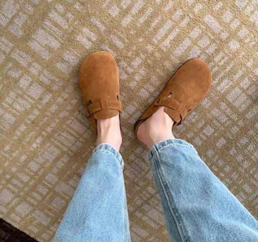 New Faux Suede Flat Birken Slippers Women Autumn Vintage Close Toe Mules Shoes Woman Soft Sole Cork Slides Outdoor Slippers