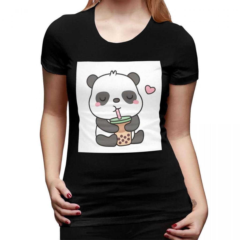 Cute Little Panda Enjoying Boba T TShirt for Women ONeck Streetwear T Shirts Womens Tees Short Summer Clothes Tops
