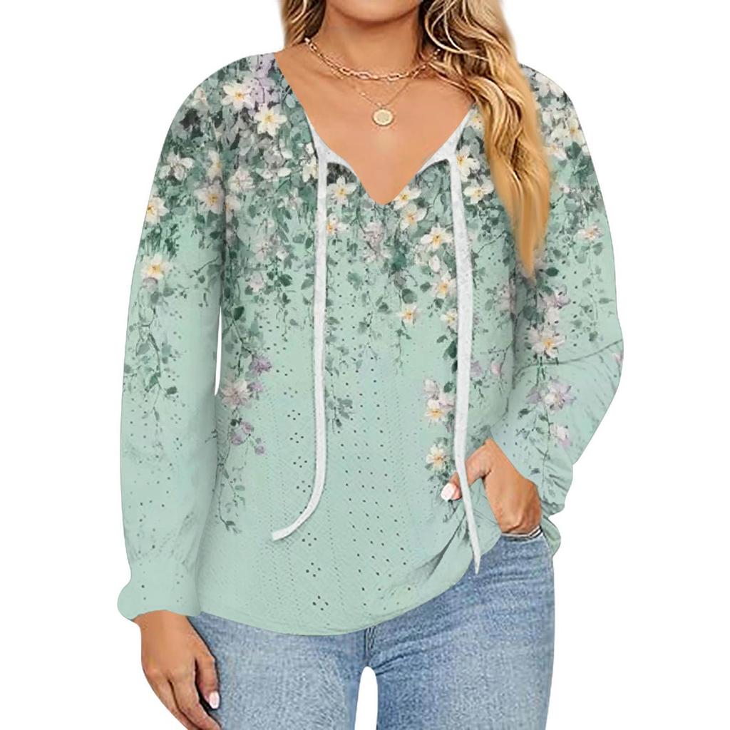 Women's Fashion Printed Casual V-Neck Long Sleeve Top