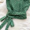 WTEMPO Fashion Green Floral Print Blouse Sleeveless Halter Shirt Lace Up Tops Tee Casual Summer Female Blusas Pullover Vests