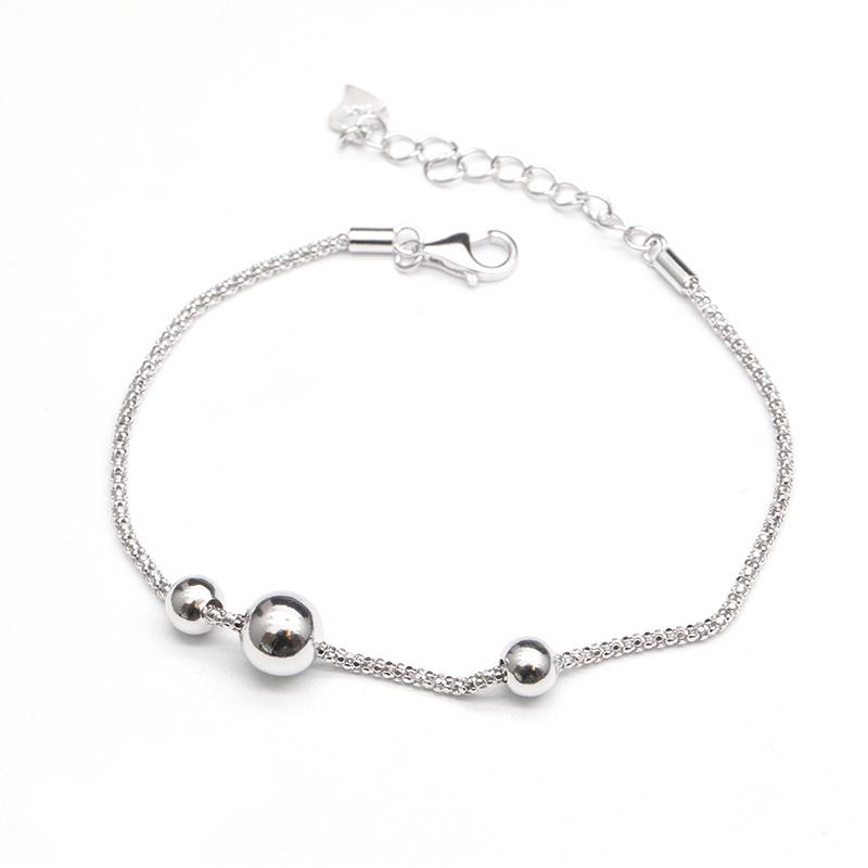 Dainty Wheat Chain Design  Polished Movable Round Ball Bead Bracelet  925 Sterling Silver  Women Jewelry серебряный