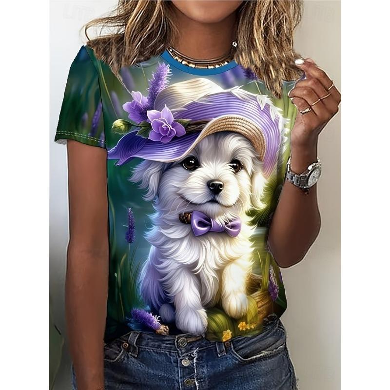 Women's T Shirt Print Graphic Animal Cartoon Fashion Stylish Classic Short Sleeve Crew Neck Regular Tops